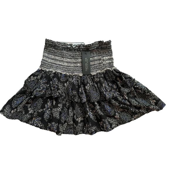 Rachel Zoe Womens Skirt Small Ruffle Tier Black Floral Contrast Pull On Skirt - Picture 1 of 6